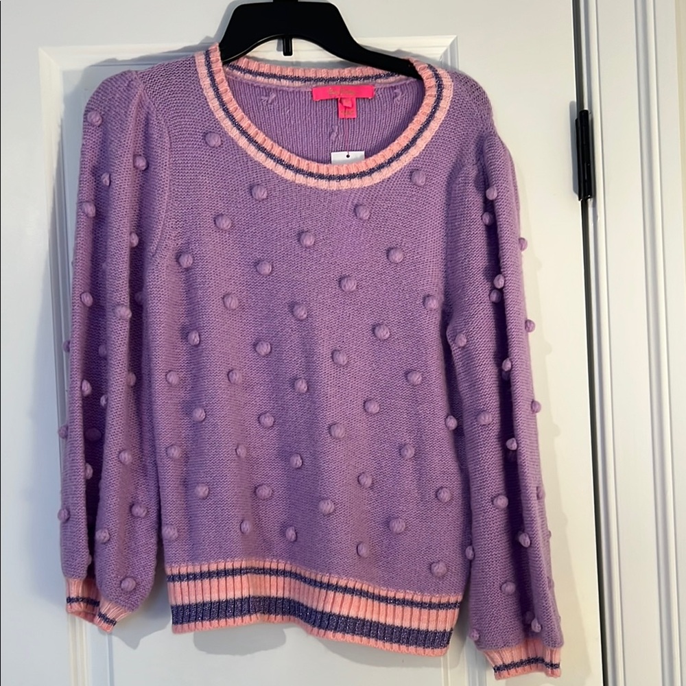 Purple Crew Neck Sweater with Textured Pattern and Long Sleeves